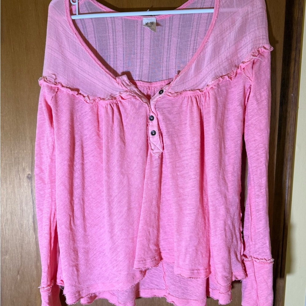 We The Free Pink Ruffled 3/4 Sleeve Blouse